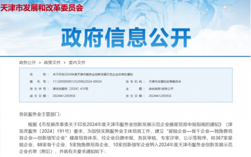 颁布！旋乐吧spin8这些公司纳入2024年度天津市服务业创新发展示范企业名单